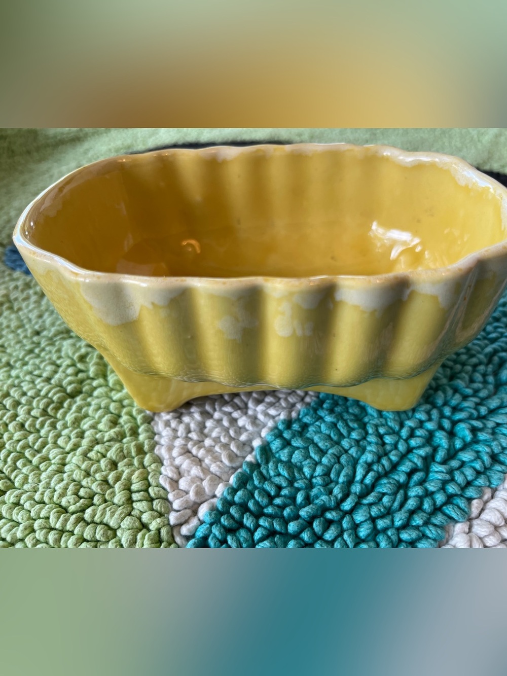 Vintage UPCO Yellow Footed Ceramic Planter with Scalloped Edge. Vintage UPCO c